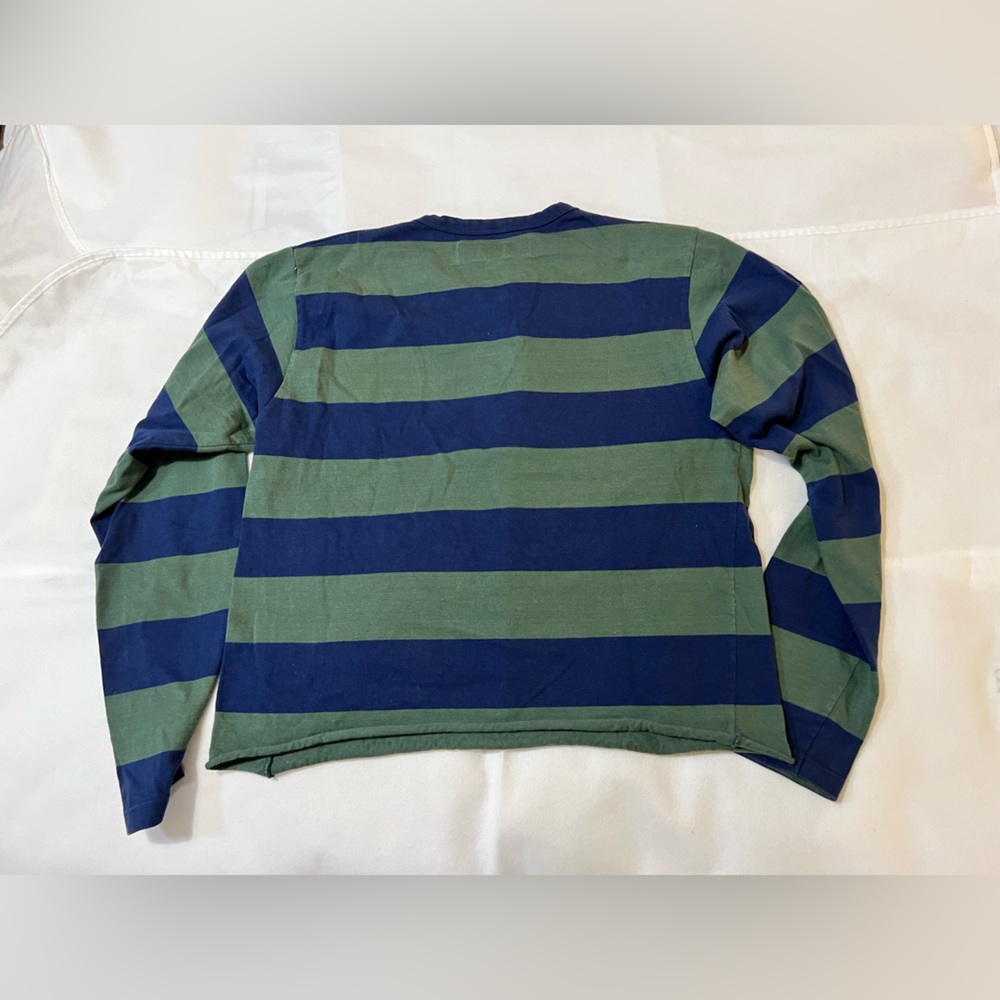 Long sleeve Mariniere sweatshirt green and blue striped French small - Picture 7 of 10